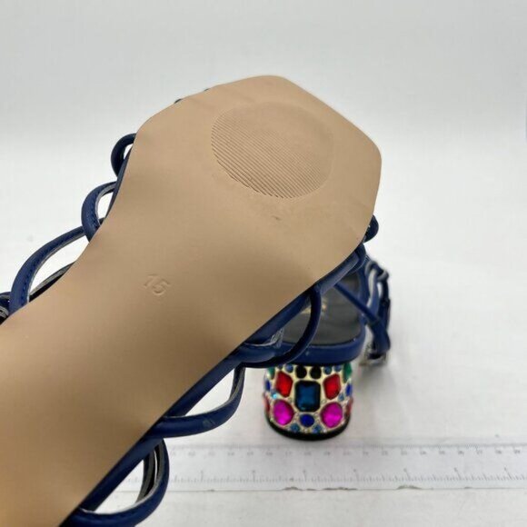 YDN Women Strappy Knot Square Toe Sandals Rhinestone Studded Chunky Low Heel - Picture 6 of 8